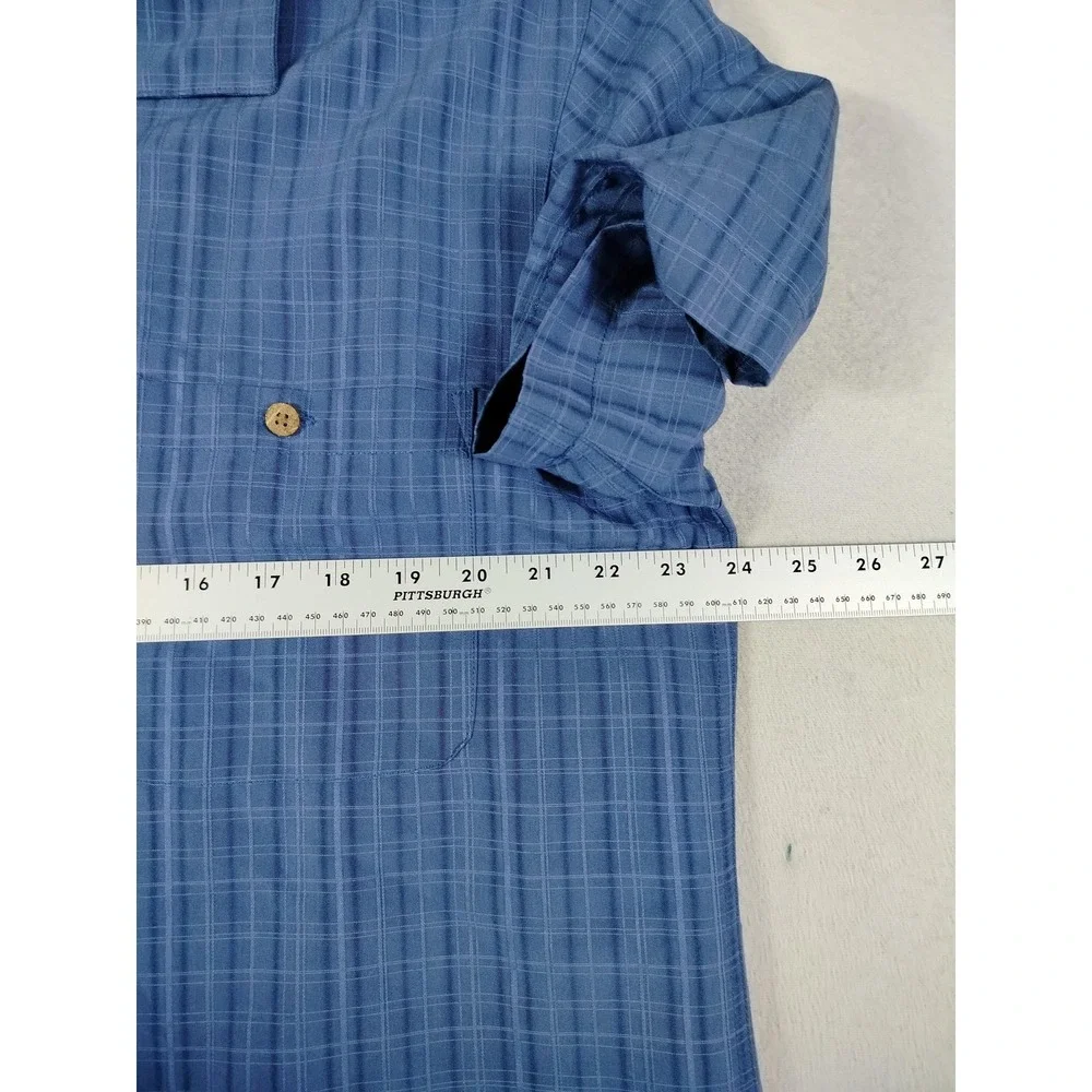 Island Shores Camp Shirt Mens Large Blue Check Short Sleeve Casual Summer
